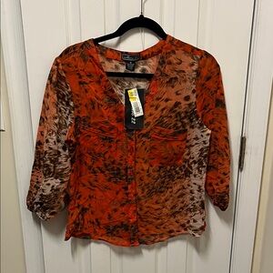 Vibrant Patterned Blouse in Orange and Brown